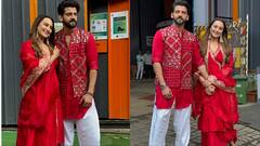 Sonakshi Sinha ने पति Zaheer के साथ रेड में की ट्विनिंग, हाथों में हाथ डाल रिएलिटी शो के सेट पर यूं दिए पोज