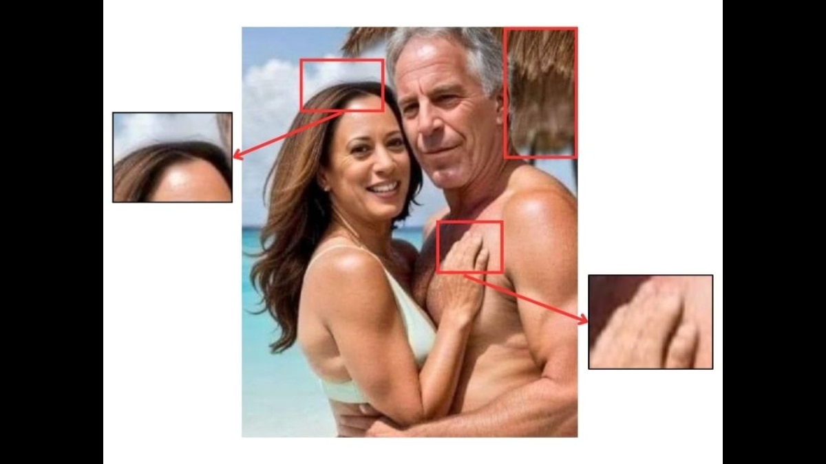 Fact Check: No, That's Not Kamala Harris With Jeffrey Epstein On A Beach, It's A Fake Image