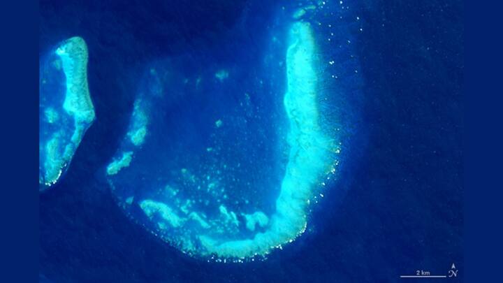 JE SUIS 'J': The Operational Land Imager (OLI) on Landsat 8 captured this view of the Trunk Reef near Townsville, Australia, on July 17, 2015. Photo: NASA