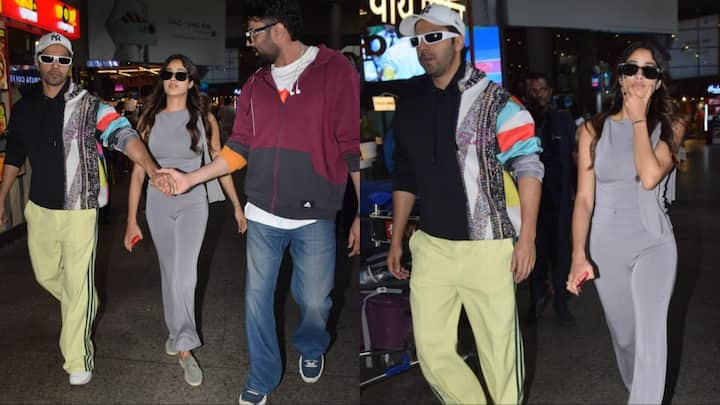 Janhvi Kapoor Airport Look: एक्ट्रेस जाह्नवी कपूर को हाल ही में वरुण धवन और मनीष पॉल के साथ एयरपोर्ट पर स्पॉट किया गया. जहां उनका स्टाइलिश लुक देखने को मिला.