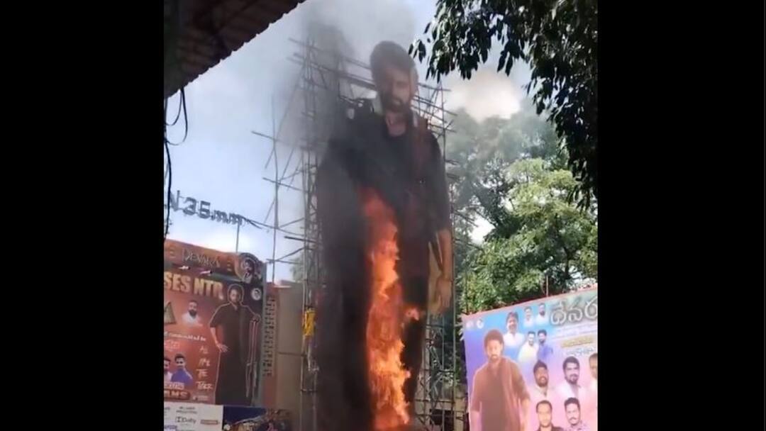 Jr. NTR's Coutout Catches Fire In Hyderabad As Devara Releses; Fans Share Videos devara release updates Jr. NTR's Coutout Catches Fire In Hyderabad As Devara Releses; Fans Share Videos