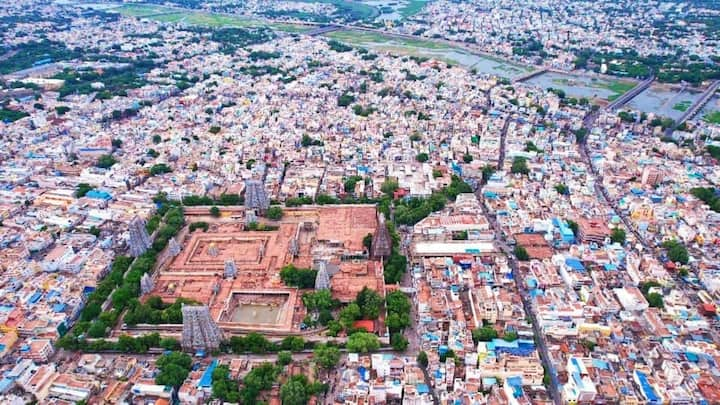 மதுரையின் முக்கிய அடையாளமான மீனாட்சியம்மன் கோயில், திருமலை நாயக்கர் மஹால், வைகை உள்ளிட்ட ட்ரோன் காட்சிகள்.