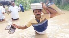 नीतीश जी ई त गती हो गईल! हाथ में झोला-चप्पल... माथे पर कॉपी, बाढ़ के बीच शिक्षकों की हालत देखिए