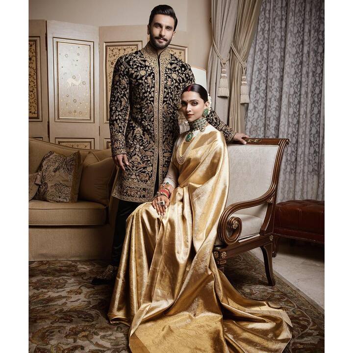A gift from her mother, Deepika Padukone’s pure zari Kanjeevaram sari is a limited-edition piece from Adyava, a label of The House of Angadi, a heritage store in Bengaluru.