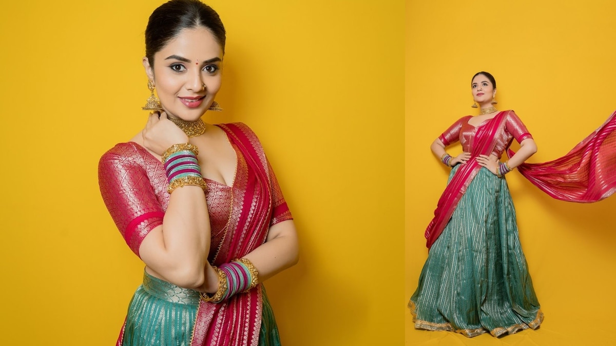 Sreemukhi Lehenga Collections : బతుకమ్మ, దసరా లుక్స్​కోసం ఈ తెలంగాణ పోరిని ఫాలో అయిపోండి.. శ్రీముఖి లెహంగా కలెక్షన్స్ ఇవే