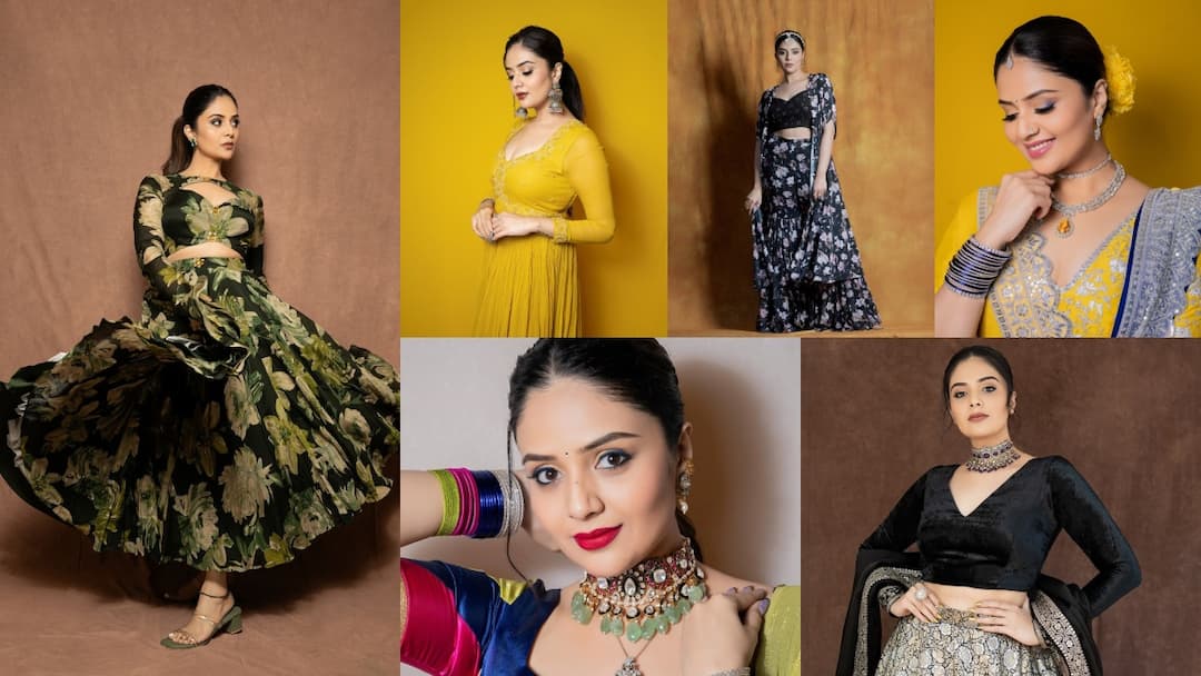 Beautiful lehanga collections Inspired By anchor sreemukhi For Bathukamma and Dussehra Sreemukhi Lehenga Collections : బతుకమ్మ, దసరా లుక్స్​కోసం ఈ తెలంగాణ పోరిని ఫాలో అయిపోండి.. శ్రీముఖి లెహంగా కలెక్షన్స్ ఇవే
