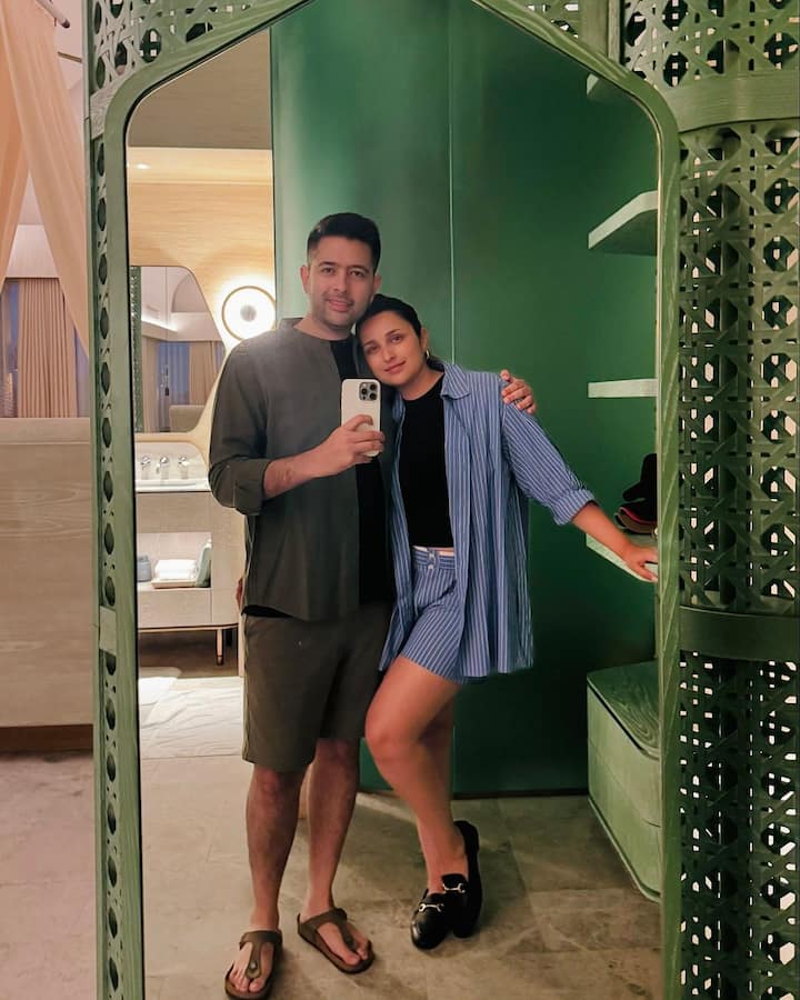In one of the photos, Raghav and Parineeti are seen clicking mirror selfie.