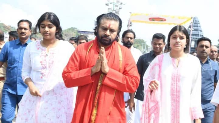 Dressed in saffron, Jana Sena leader began his foot pilgrimage from Alipiri on Tuesday evening. (Credit: X/@JanaSenaParty)