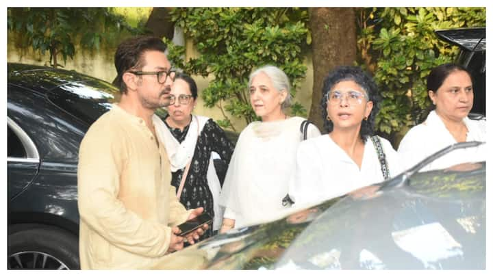 Aamir Khan was joined by his son Junaid and former wife Kiran Rao for the last rites of his ex father-in-law and Reena Dutta’s father on Thursday.