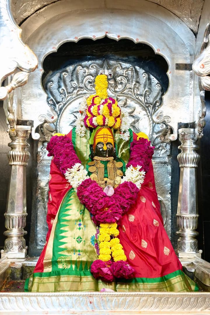 आई राजा उदो उदो च्या निनादात देवी तुळजाभवानी देवी सिंहासनावर विराजमान झाली आहे.