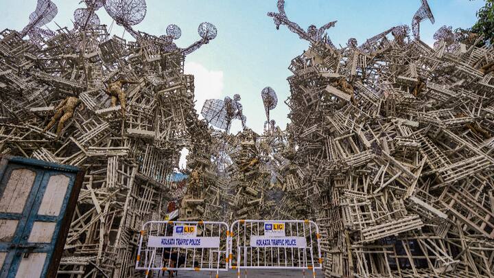 A Durga Puja pandal in Kolkata. Devotees of Goddess Durga eagerly await this festival, which is celebrated with extra fervour in West Bengal. (Photo: PTI)