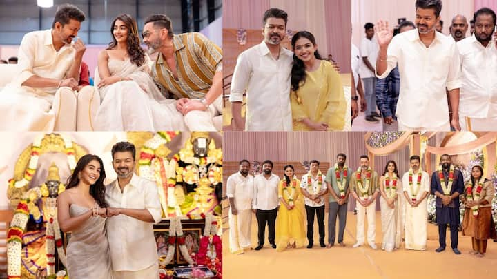 Thalapathy 69 Pooja Stills: வேட்டி சட்டையில் விஜய் மீண்டும் இணைகிறார் பூஜா புதிதாக மமிதா பைஜூ கலக்கல் போஸ் தளபதி 69 படத்தின் பூஜை கொண்டாட்டம்