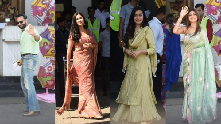 Bollywood Celebs Spotted At Airport: मुंबई के प्राइवेट एयरपोर्ट पर शुक्रवार के दिन सितारों का मेला लगा. जहां सभी सेलेब्स ट्रेडिशनल लुक में सजे हुए नजर आए. नीचे देखिए तस्वीरें....