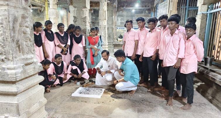 Inscription practice in Thiruvadanai Madurai Adirathineshwarar Temple TNN திருவாடானை ஆதிரெத்தினேஸ்வரர் கோயிலில் கல்வெட்டுப்படி எடுத்தல் பயிற்சி.. விவரம்..