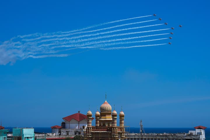 According to Rathish Kumar VM, Air Officer Commanding at Tambaram Air Force Station, fighter jets such as Tejas, SU-30, and the Surya Kiran aerobatic team will demonstrate India's aerial strength with cutting-edge aircraft. (Credit: PTI)