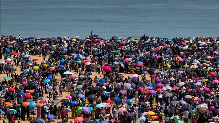 Hundreds of people gathered at Marina beach to witness the splendour during the rehearsals (Credit: PTI)