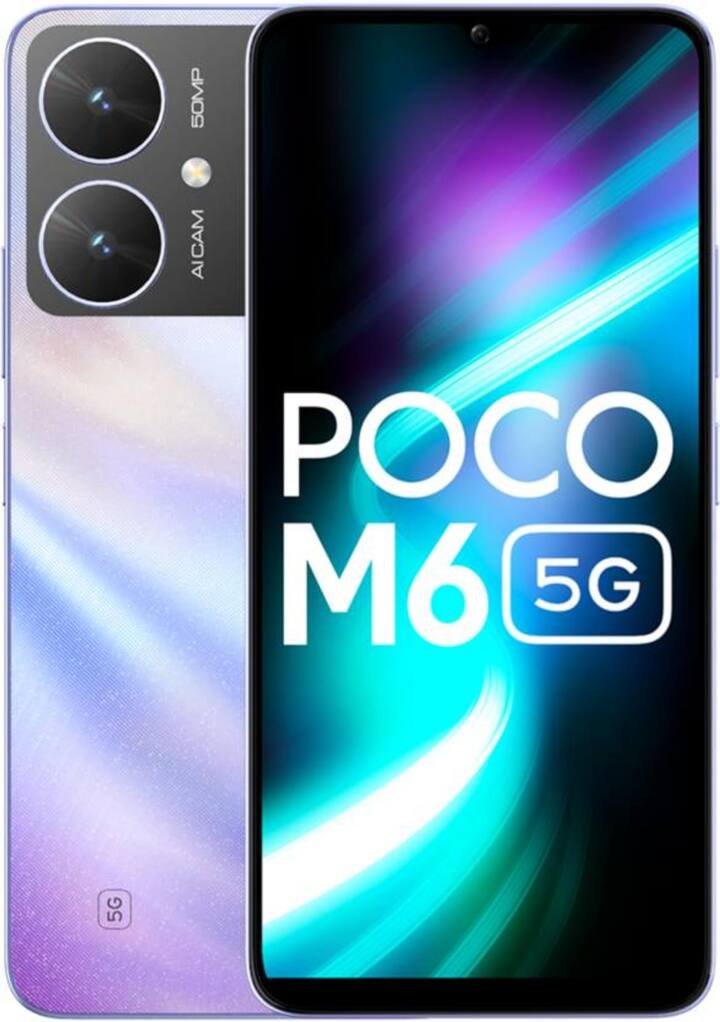 Poco M6 5G में 6.74 इंच HD+ IPS LCD डिस्प्ले और 90Hz रिफ्रेश रेट है। यह मीडियाटेक डाइमेंशन 6100+ प्रोसेसर द्वारा संचालित है और 4GB, 6GB, 8GB रैम विकल्पों में आता है।