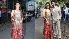 Jigra के प्रमोशन में लाल शरारा सूट में दिखा Alia Bhatt  का देसी लुक, सूट-बूट में नजर आए Vedang Raina