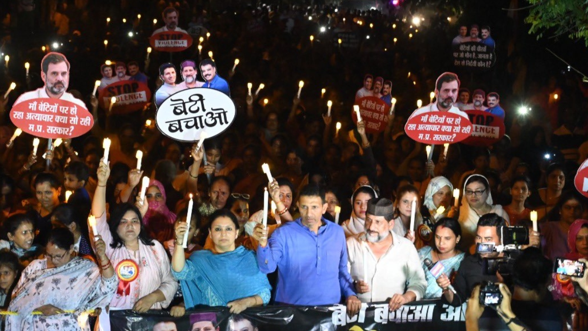 mp Congress candlelight march beti bachao campaign Jitu Patwari targets government