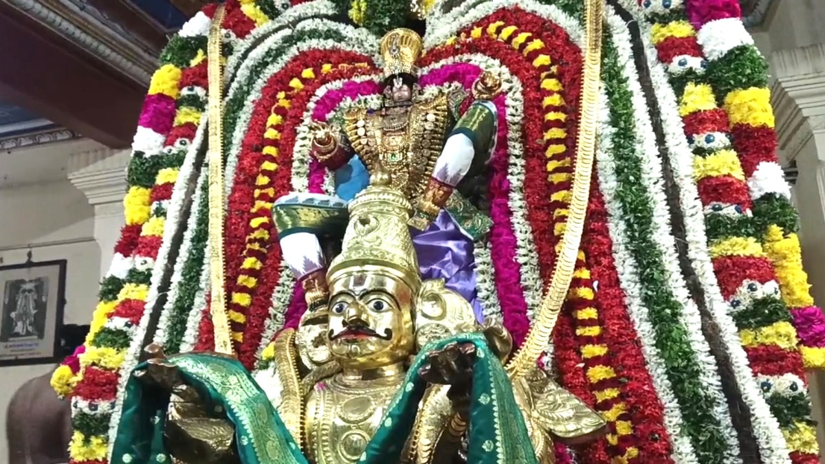 பக்தர்களுக்கு தங்க கருட வாகனத்தில் காட்சி அளித்த  திருவெள்ளக்குளம் அண்ணன் பெருமாள்