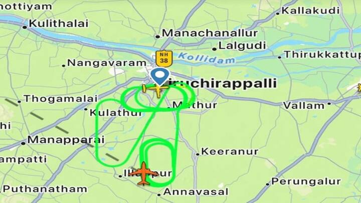 தரையிறக்குவதில் சிக்கல்.. வானத்தில் வட்டம் அடிக்கும் விமானம்.. திருச்சியில் பரபரப்பு! Air India flight circles in sky struggles to land in Trichy after pilot finds technical glitch தரையிறக்குவதில் சிக்கல்.. வானத்தில் வட்டம் அடிக்கும் விமானம்.. திருச்சியில் பரபரப்பு!