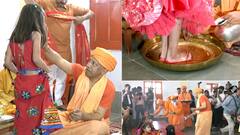 CM Yogi Adityanath Kanya pujan | దసరా నవరాత్రుల ప్రత్యేక పూజ చేసిన గోరఖ్ పూర్ పీఠాధిపతి | ABP Desam