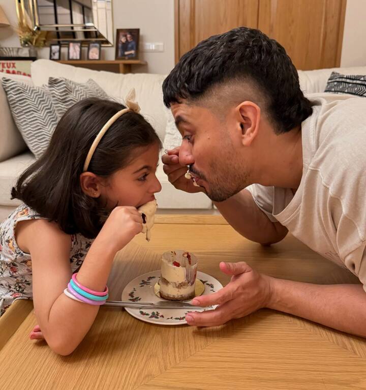 The second picture shows Inaaya and Kunal indulging in some cake.