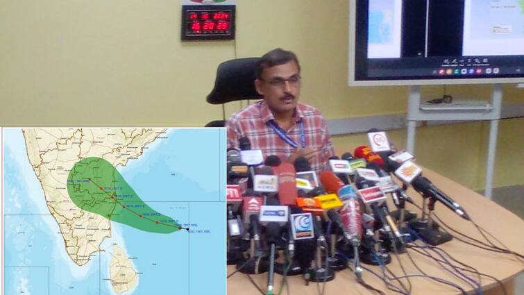 Low Pressure Crosses Chennai Here's a Map of the Route Traveled and rain updates சென்னையை எப்போது கடக்கிறது காற்றழுத்தம்:  பயணிக்கும் பாதையின் வரைபடம் இதோ.!