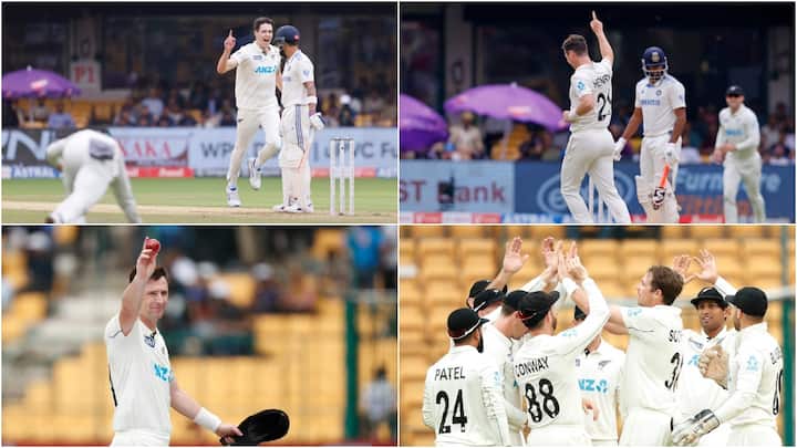 IND vs NZ 1st Test: बेंगलुरु टेस्ट में न्यूजीलैंड के गेंदबाजों ने टीम इंडिया के होश उड़ा दिए. पहली पारी में भारतीय टीम सिर्फ 46 रनों पर ढेर हो गई. टीम इंडिया घर पर पहली बार 50 के अंदर ऑलआउट हुई है.