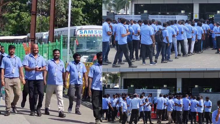 Samsung employee strikes called off today employees are goes factory again tnn முடிவுக்கு வந்த போராட்டம்! பணிக்கு திரும்பிய சாம்சங் ஊழியர்கள்...‌ அடுத்து என்ன நடக்கும்?