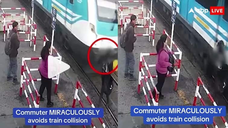 man walked on rail track looking on phone this is how his life saved video goes viral on social media फोन चलाते हुए रेलवे ट्रैक पर चढ़ गया शख्स, तेज रफ्तार ट्रेन से ऐसे बची जान