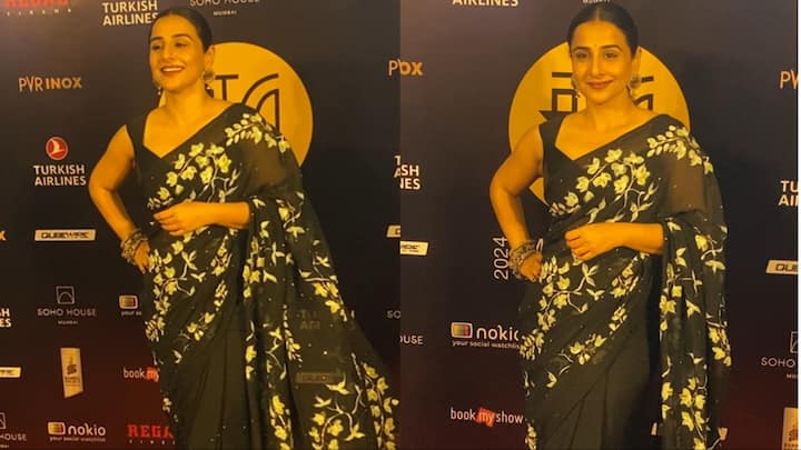 Vidya Balan Black Saree Look: बॉलीवुड एक्ट्रेस विद्या बालन इन दिनों 'भूल भुलैया 3' को लेकर चर्चा में हैं. इसी बीच एक्ट्रेस मामी फिल्म फेस्टिवल पहुंची. नीचे देखिए तस्वीरें....