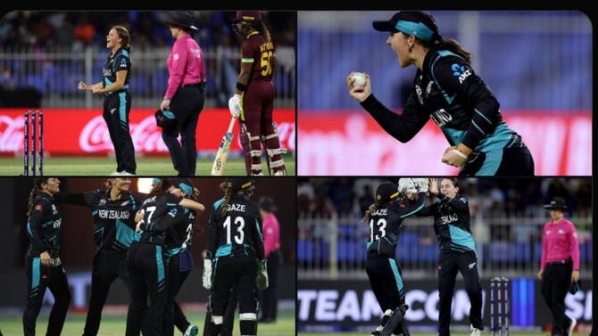 Womens T20 Worldcup: மேற்கிந்திய தீவுகளை சுழலில் சுருட்டிய நியூசிலாந்து - மகளிர் டி20 உலகக் கோப்பை ஃபைனலுக்கு முன்னேற்றம்