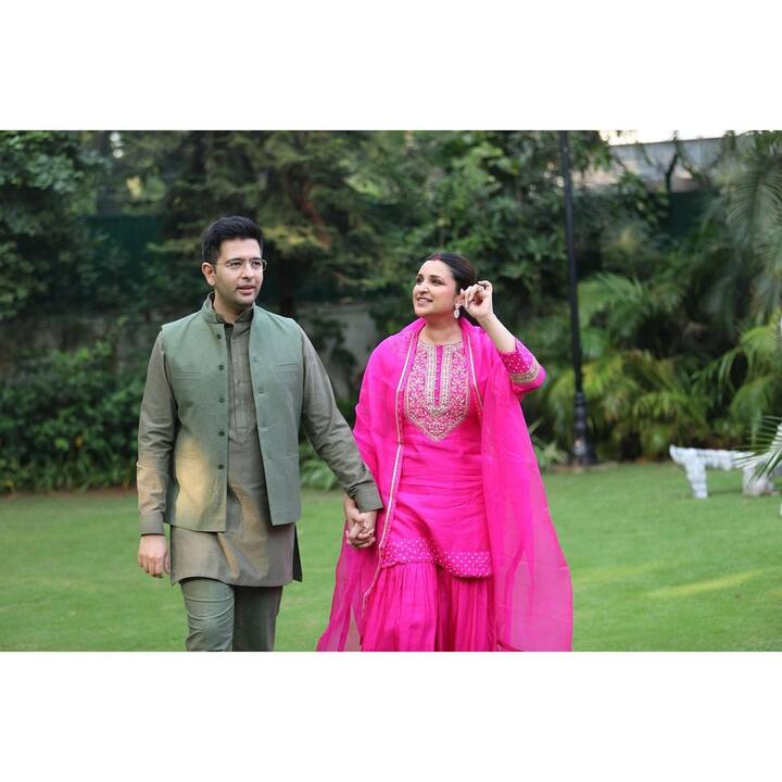 The couple enjoyed a serene walk through their garden, embracing the peacefulness of the day.