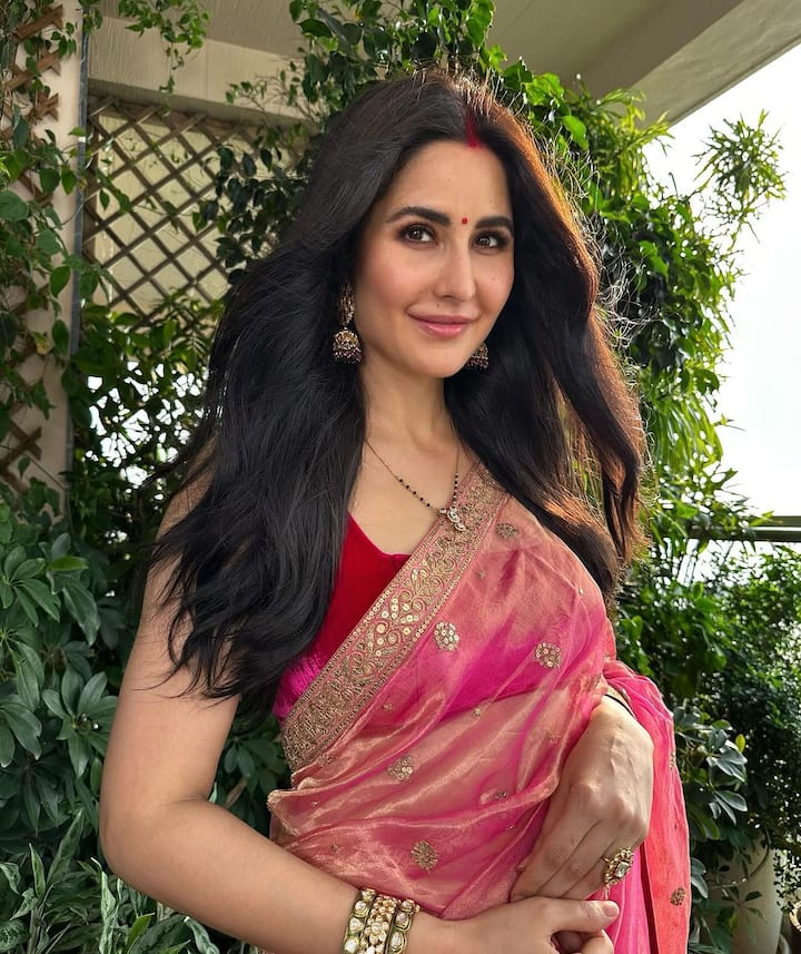 In the photos, Katrina donned a beautiful pink saree, while her mother-in-law wore a traditional red outfit, highlighting the festive spirit.