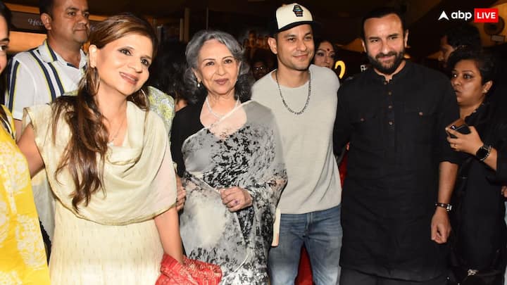 Saif Ali Khan Spotted With Family: सैफ अली खान को अपनी फैमिली के साथ स्पॉट किया गया. इस दौरान वो ऑल ब्लैक लुक में नजर आए. सोशल मीडिया पर फोटोज वायरल हैं.