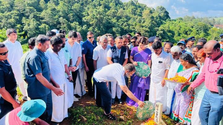 Later, Priyanka and Rahul visited the Puthumala mass burial ground to pay respects to the victims of the Wayanad landslides. (Credit: PTI)