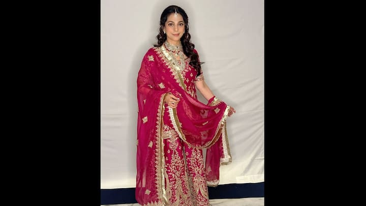 8. Radiant Red Ensemble: Juhi Chawla's red outfit with beautiful gold embroidery is a royal choice for Diwali celebrations. Paired with beautiful jewellery, the design adds a timeless appeal that's perfect for holiday gatherings and pooja ceremonies. (Image Source: Instagram/@iamjuhichawla)