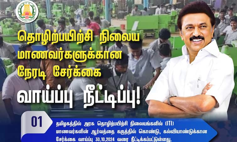 ITI Students Admission deadline extended till Oct 30 know How to apply? ITI Admission: கட்டணமே கிடையாது; ஐடிஐ மாணவர் சேர்க்கை அவகாசம் அக்.30 வரை  நீட்டிப்பு- விண்ணப்பிப்பது எப்படி?