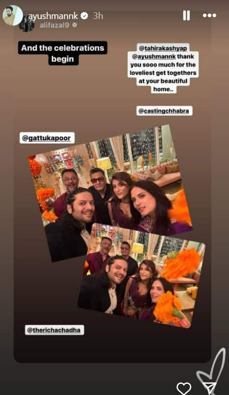 Ali Fazal had also shared some pictures from Ayushmann Khurrana's party on his account. Which has now been reposted by the actor. Richa Chadha is also seen in this.