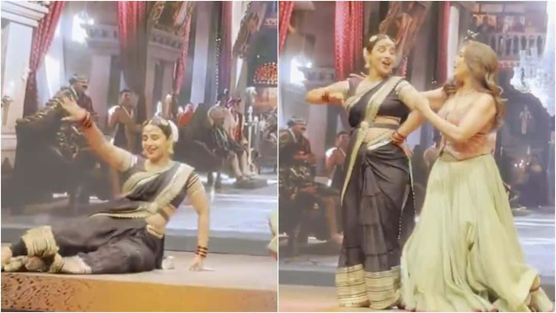 Vidya Balan Falls Mid Performance With Madhuri Dixit In Bhool Bhulaiyaa 3 Ami Je Tomar Viral Video Vidya Balan Keeps Dancing After Tripping Mid-Performance In Ami Je Tomar 3.0, Watch Madhuri Dixit's Reaction