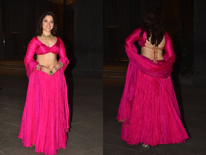 दिवाली पार्टी के लिए तमन्ना भाटिया ने ऑल पिंक लुक चुना. पिंक कलर का लहंगा पहने वे बेहद खूबसूरत लग रही थीं. अपने लुक को उन्होंने ग्रीन नेकलेस के साथ पूरा किया था.