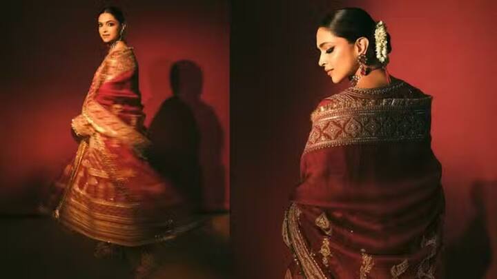 दीपिका पदुकोणचा दुसरा लूक - जर तुम्हाला साडी नेसणे आवडत नसेल तर अशा प्रकारचा अनारकली सूट घाला. अनारकली सूट खूप आरामदायक आहे. गरोदर अवस्थे साडी कॅरी करताना त्रास होऊ शकतो, पण अनारकली सूटमध्ये तुम्हाला अशी कोणतीही समस्या येणार नाही.