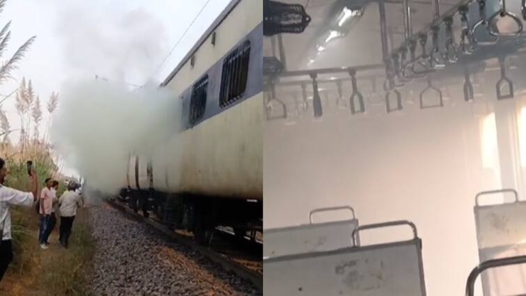 Haryana News Explosion in train going from Rohtak to Delhi 4 injured in fire ann रोहतक से दिल्ली जा रही ट्रेन में विस्फोट, आग लगने से 4 लोग झुलसे, अस्पताल में भर्ती