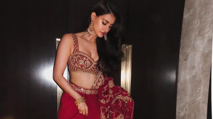 Disha Patani treated fans with pictures in a red and gold saree looking her most elegant self.