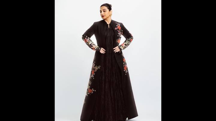 4. Black Floral Gown: Vidya Balan's gown looks elegant and has intricate floral embroidery. This look offers a modern yet traditional Diwali look. It's a perfect festive look for the people who want a chic and statement look which exudes sophistication. (Image Source: Instagram/@balanvidya)