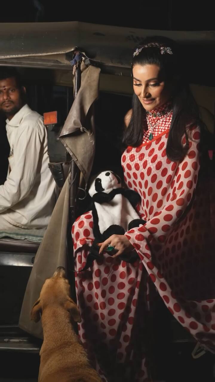 With a classic white base adorned with red polka dots, this elegant piece captures the vintage allure of old Bollywood stars.