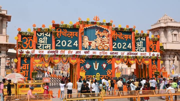 The entire temple complex was adorned with flowers, attractive lighting, LED walls, and vans to showcase the celebrations as Deepotsav was held for the first time since Ram Mandir's consecration. (Source: PTI)