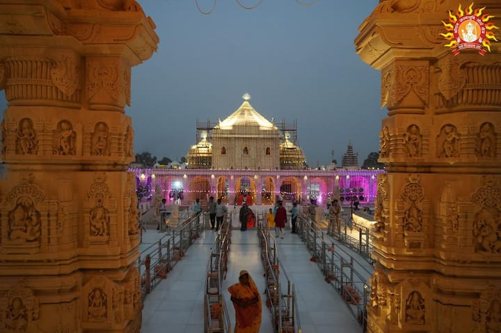 Ram Mandir in Ayodhya lit up for Diwali.