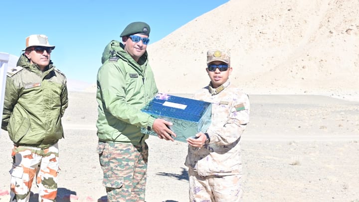 The troops exchanged sweets at five Border Personnel Meeting (BPM) points along the LAC. (Source: Indian Army)